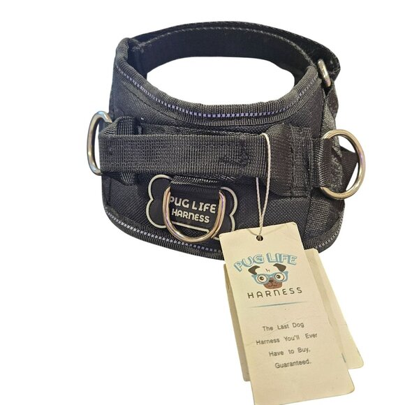 Pug Life Harness Black XS Adjustable Dog no pull Harness With Reflective Strap - Picture 1 of 5